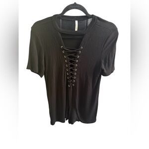 Active USA Black Lace-Up Short Sleeve T-Shirt
